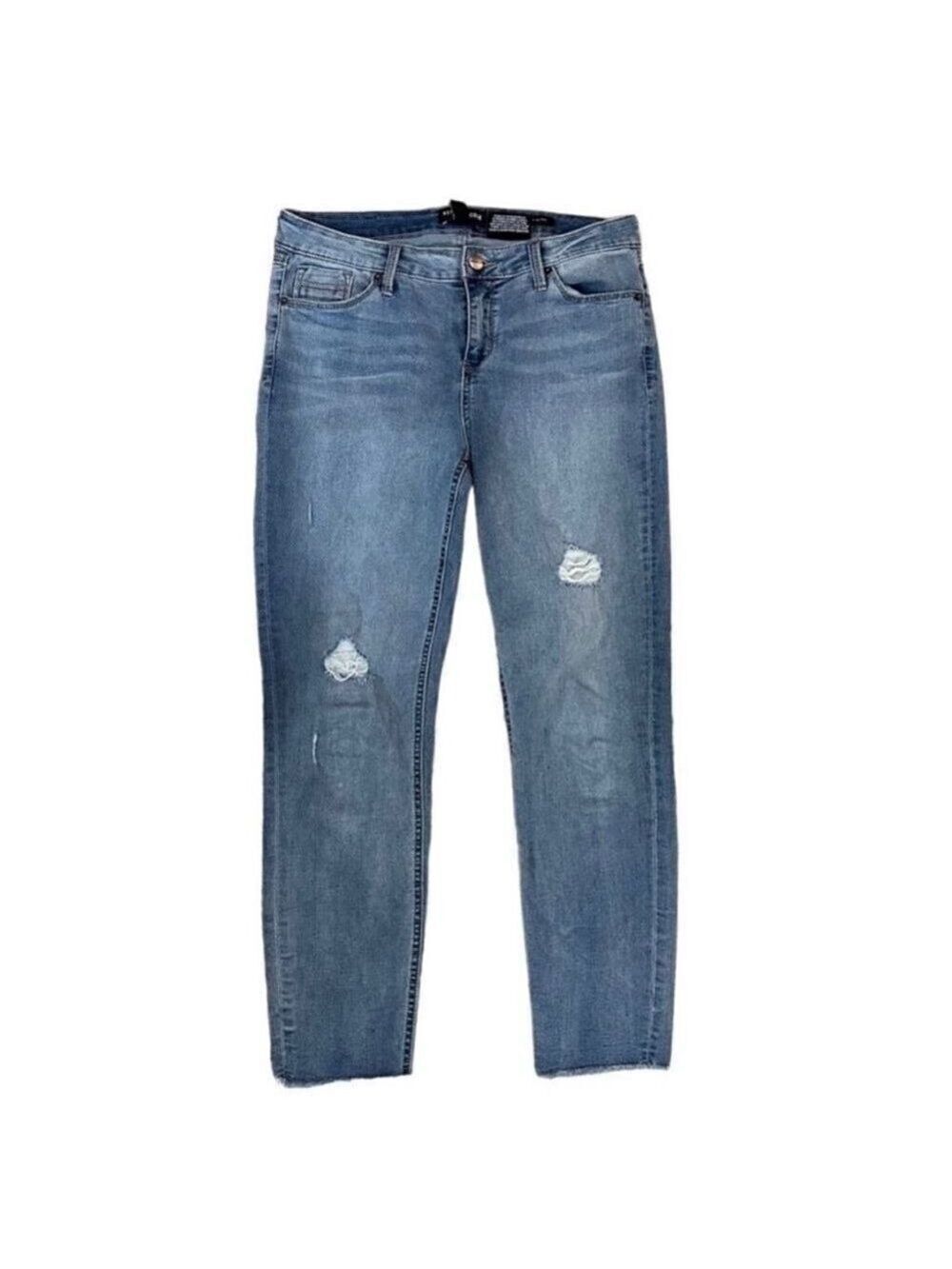 Kenneth Cole Jess Skinny Distressed Mid Rise Ankle Length Jeans Blue Denim Sz 10
